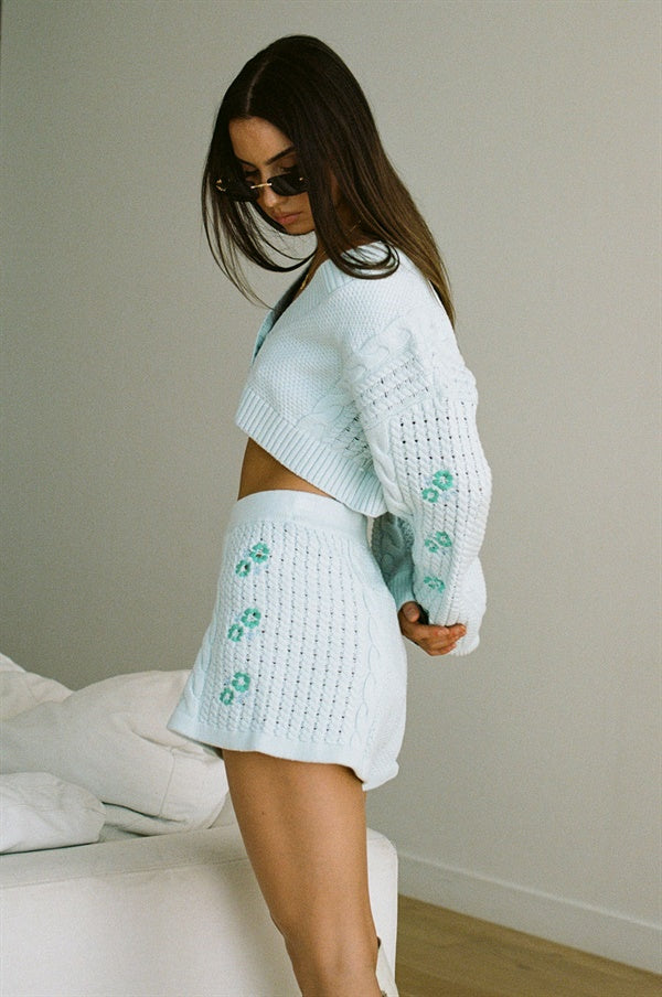 Soft Cotton Blend Gabbi Knit Shorts in Pastel Blue for Spring Fashion