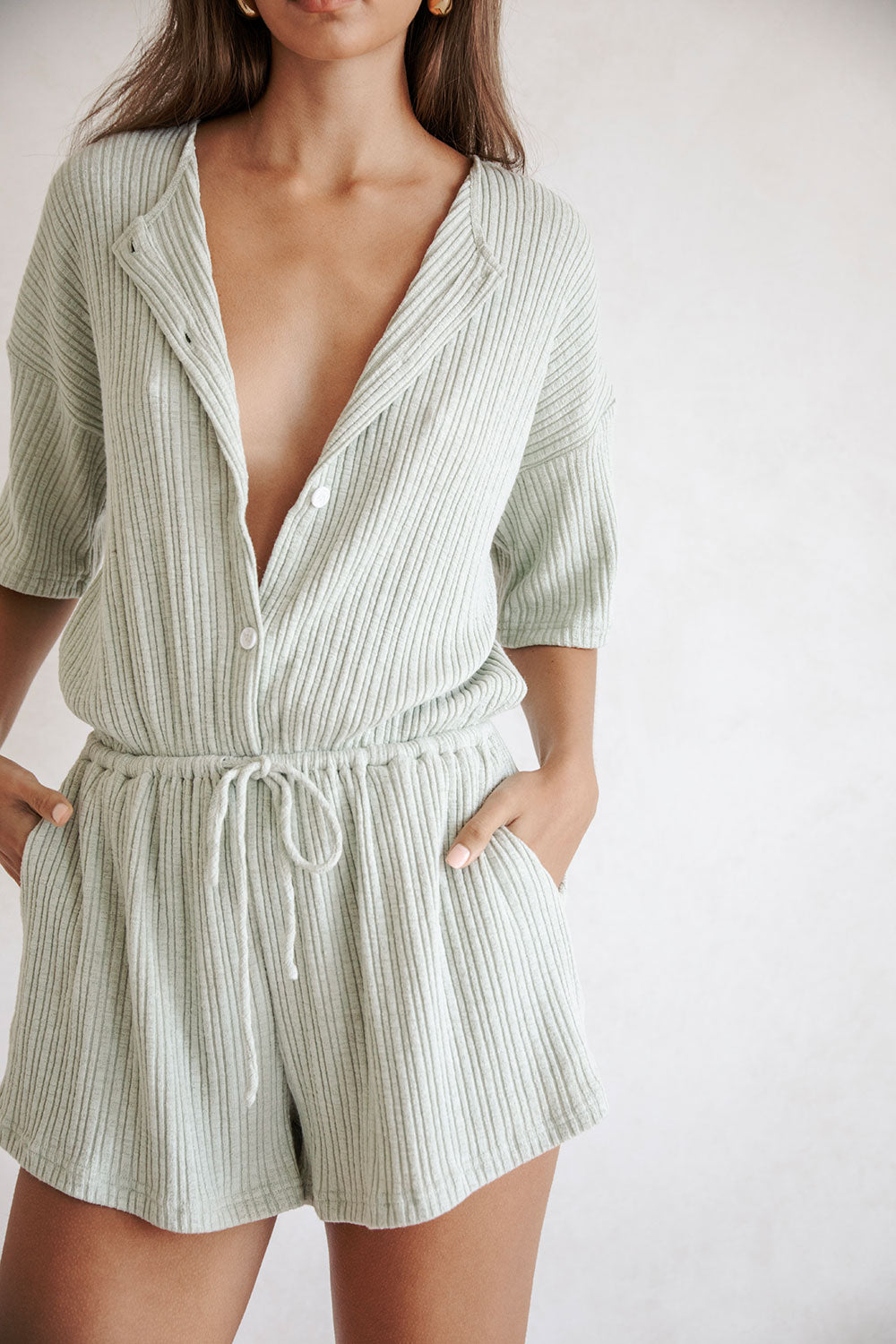 Sage-Colored Juniper One-Piece Playsuit for Casual Wear