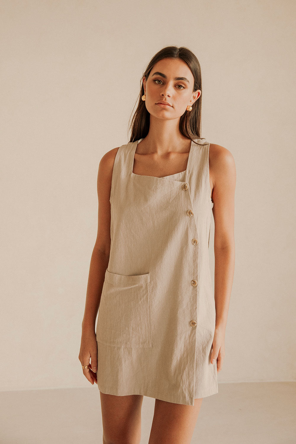 Stone-Hued Natural Cotton Slub Aida Dress for Everyday Wear