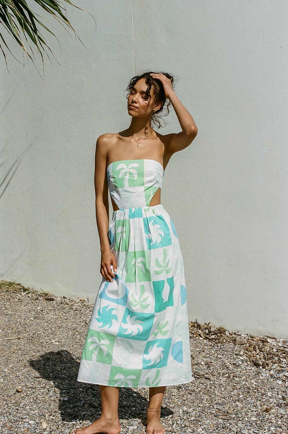 Exclusive Tropical Palm Tile Breeze Pattern Talullah Women's Midi Dress