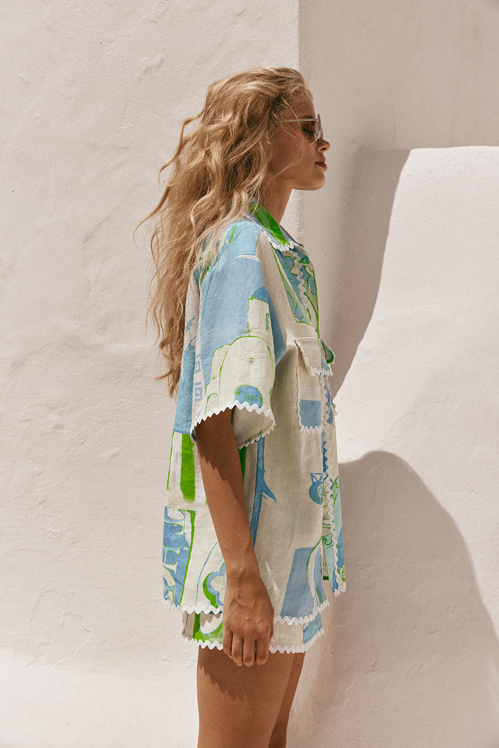 High - Quality Linen Diaz Top with Theotokos Ocean Print