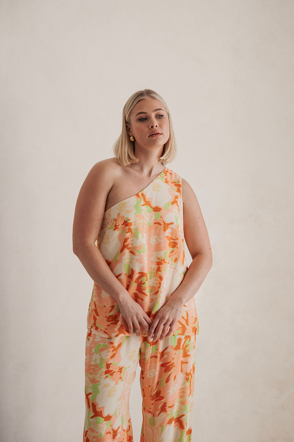 Women's Fashionable One - Shoulder Parlour Top with Motion Floral Print