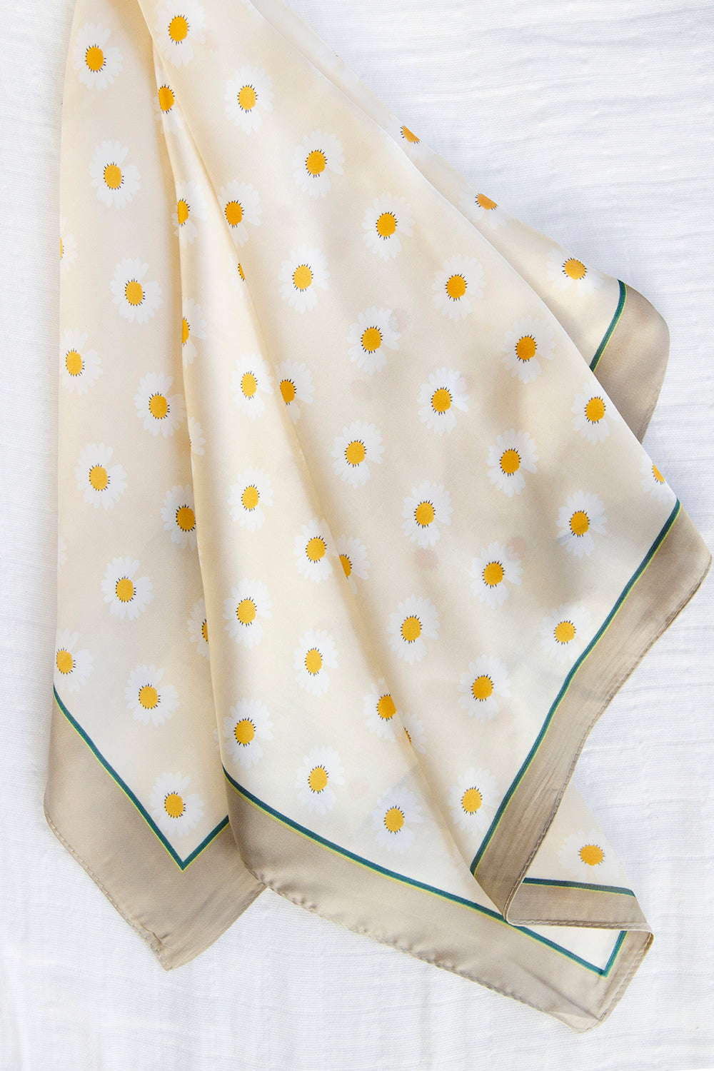 Silky Green Floral Print Ditzy Daisy Scarf for Stylish Accessorizing