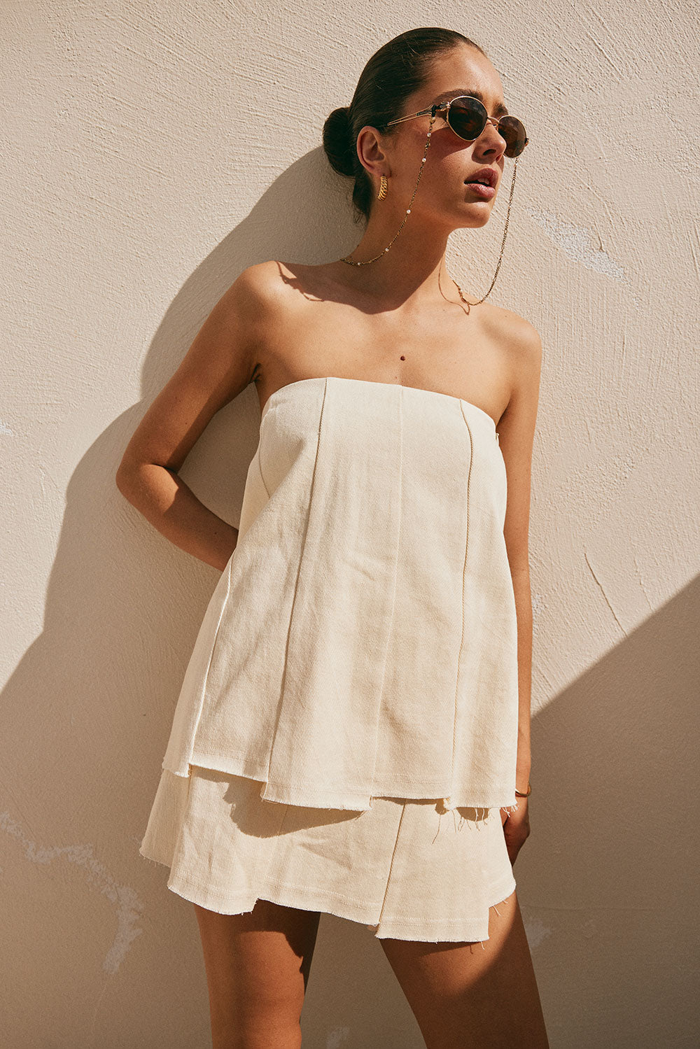 Sabo's Exclusive Cream Natural Cotton Lightweight Denim Sorren Wrap Mini Skirt