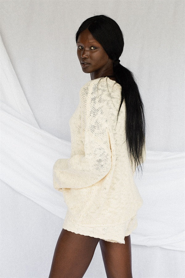 Vintage-Inspired Cream-Colored Soft Cotton Knit Freja Top