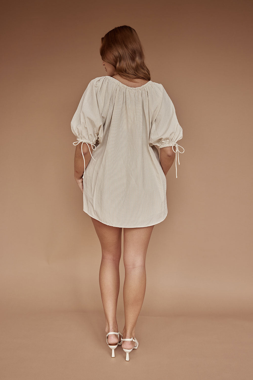 Fashionable Women's Aubree Beige Cotton Stripe Top