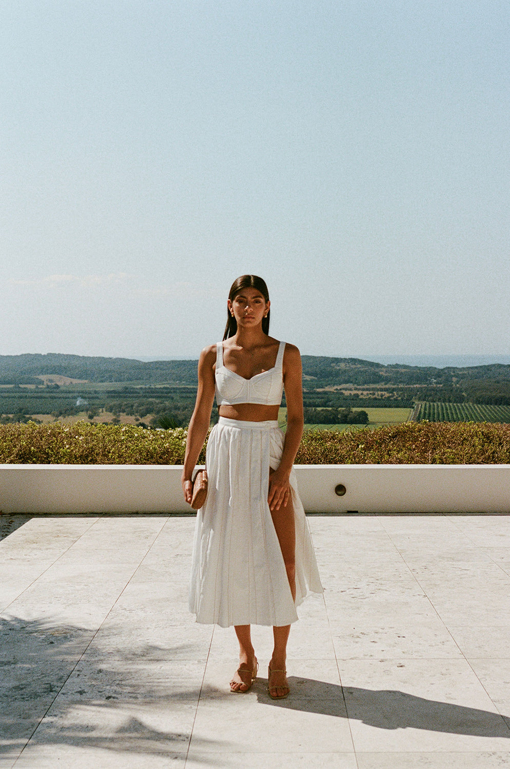 Elegant White Dien Wrap Skirt with Contrast Stitching