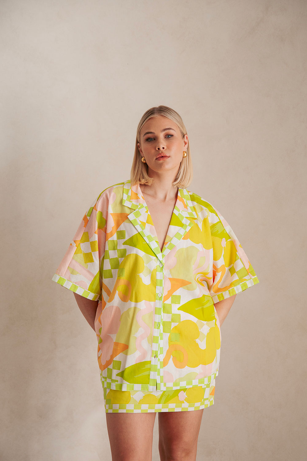 Elegant Elli Top with Checker Floral Design