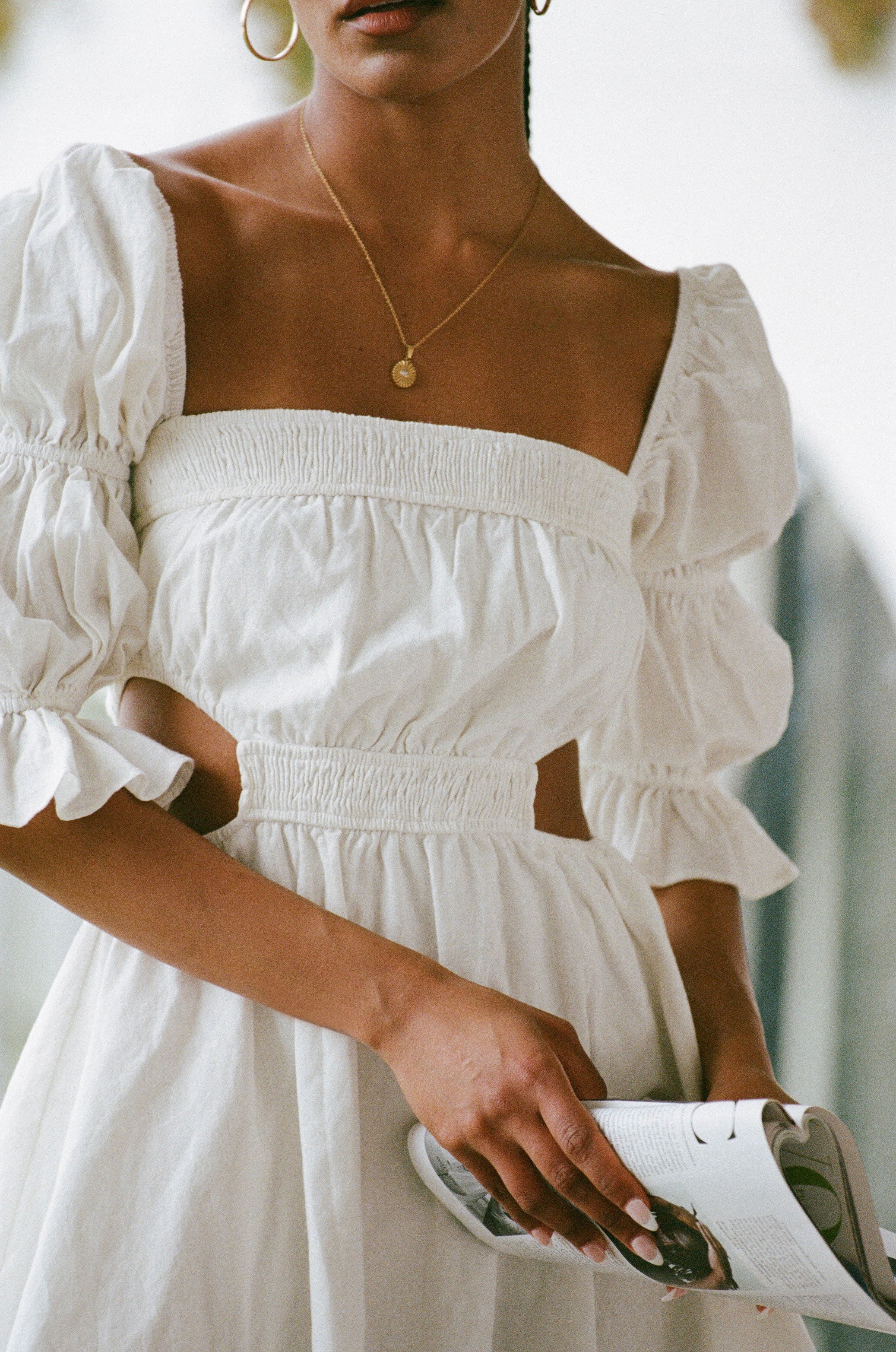 Feminine White Linen-Cotton Blend Vita Dress for Women