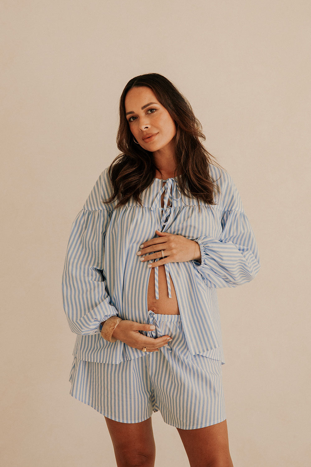 Stylish Sky Blue and White Striped Pennie Shorts for Summer