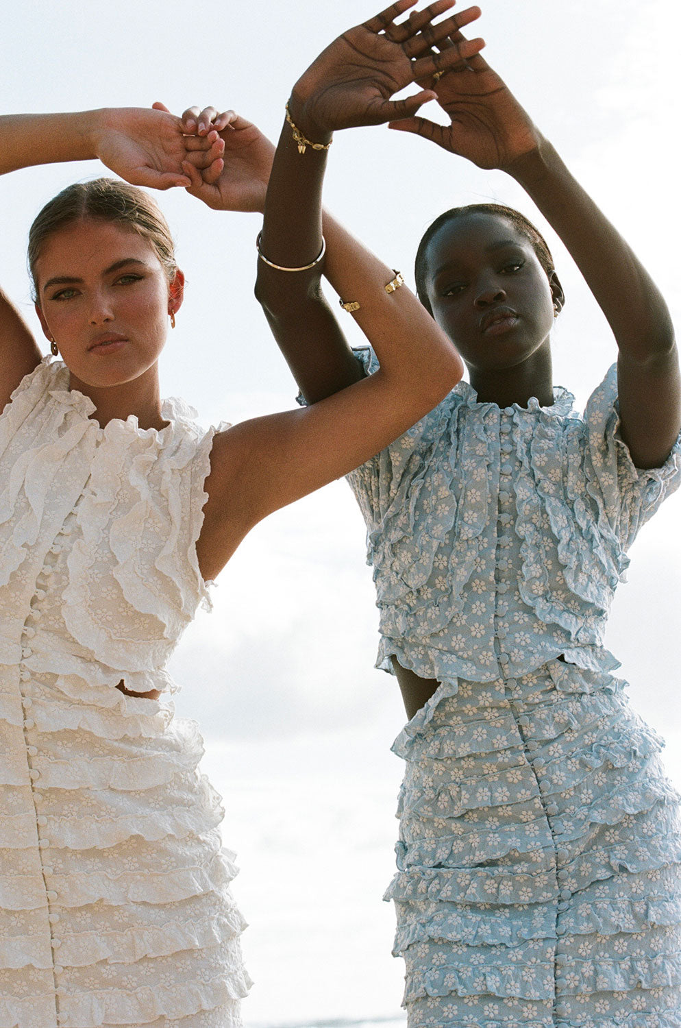 Blue Cotton Mini Cilia Dress with White Embroidered Flowers