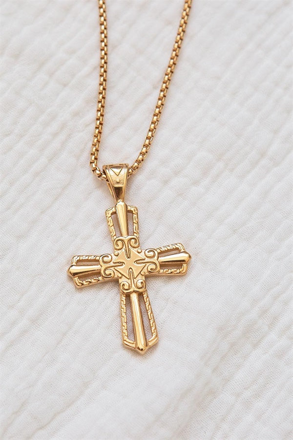 Gold-Toned Signature Cross Pendant Necklace for Statement-Making and Stacking
