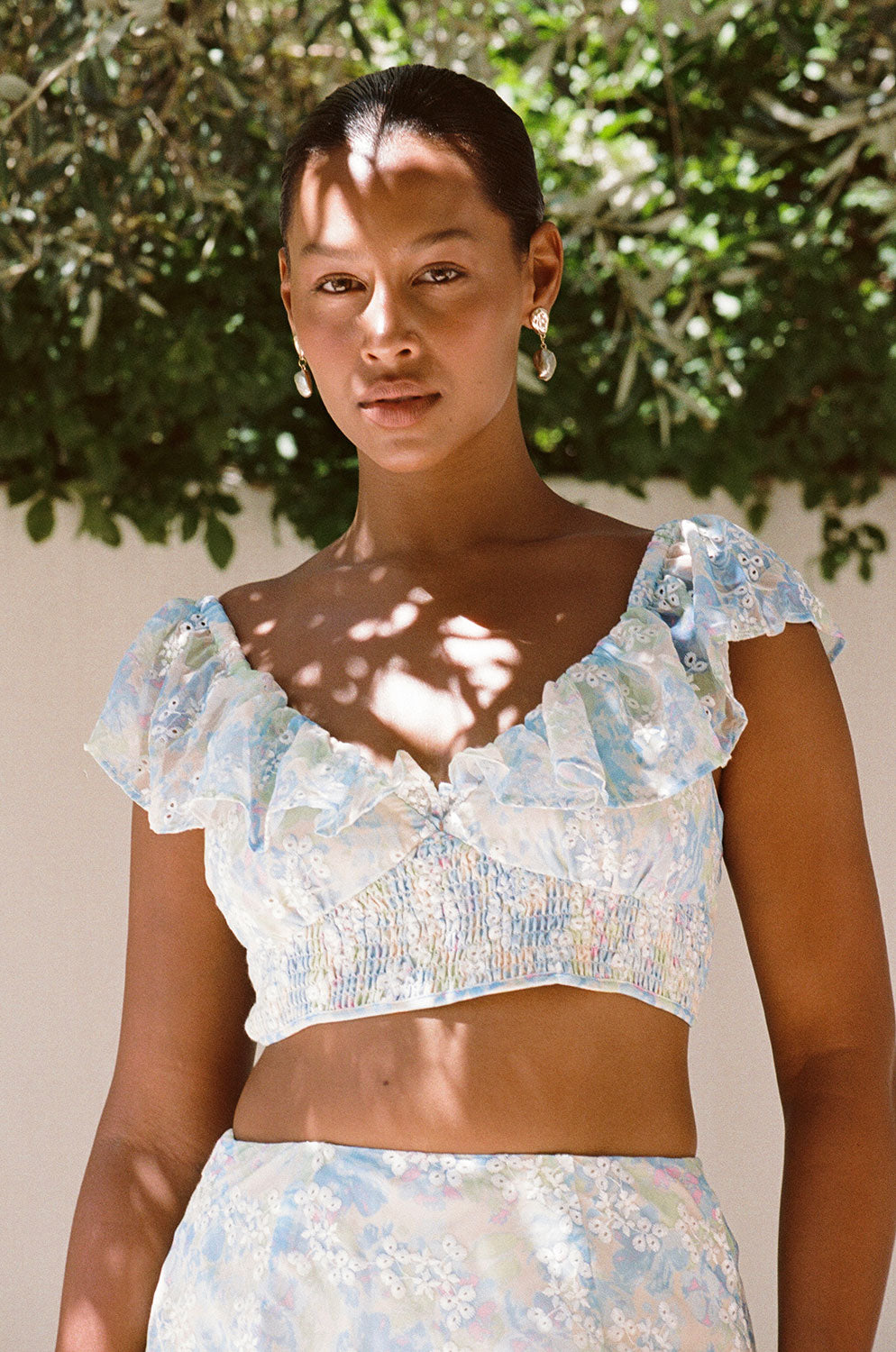 Exquisite Peppi Printed Chiffon Top with Embroidered Details