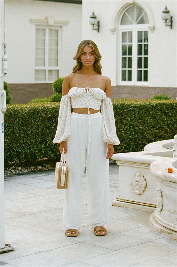 Exclusive Off-White Lightweight Crepe High-Waisted Wide-Leg Arizona Pants