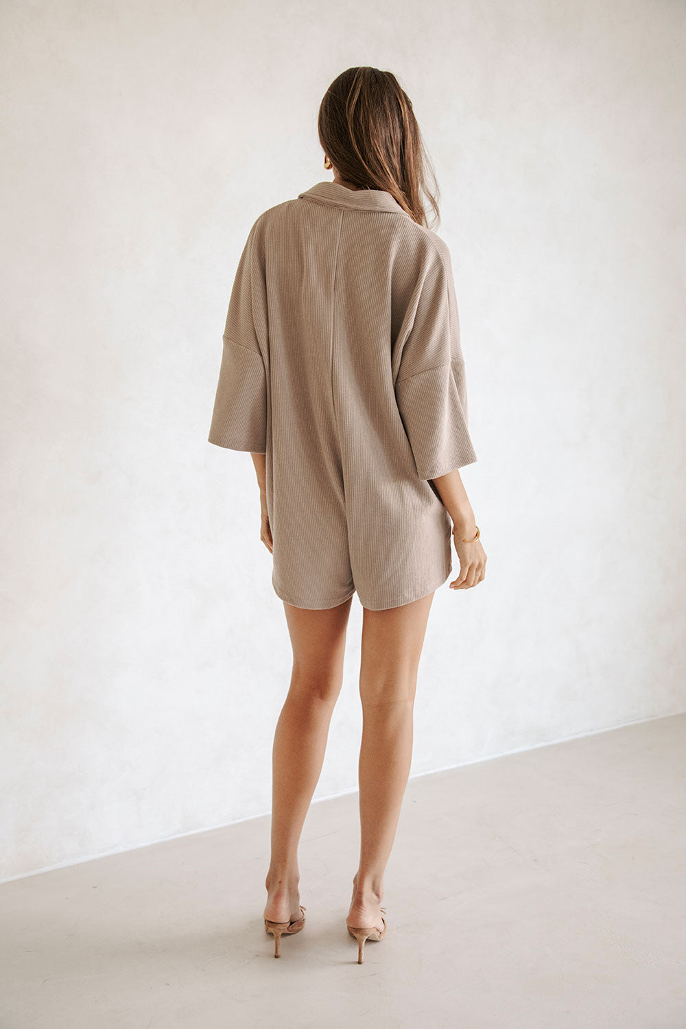 Tan Soft Ribbed Milena Playsuit for Effortless Everyday Style