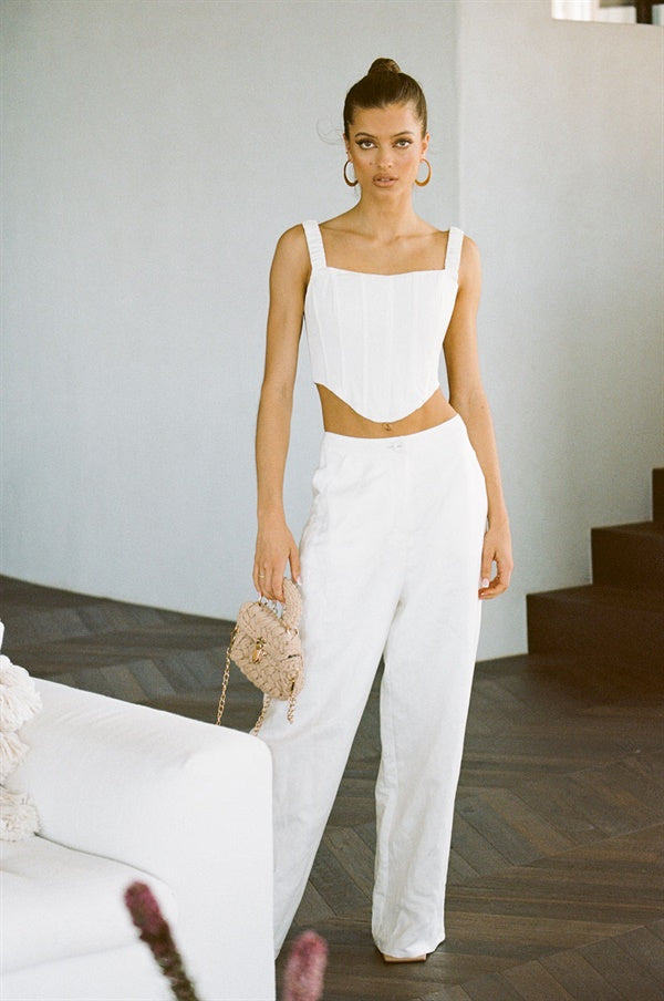 Stylish Off-White High-Waisted Kiera Linen Blend Pants
