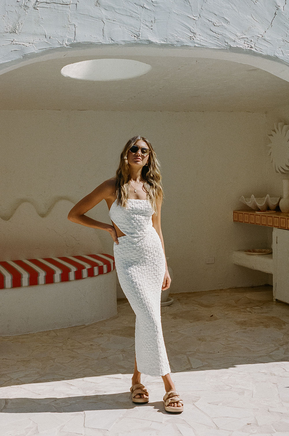 Exquisite Off-White Textured Bubble Cotton Blend Zantina Maxi Skirt
