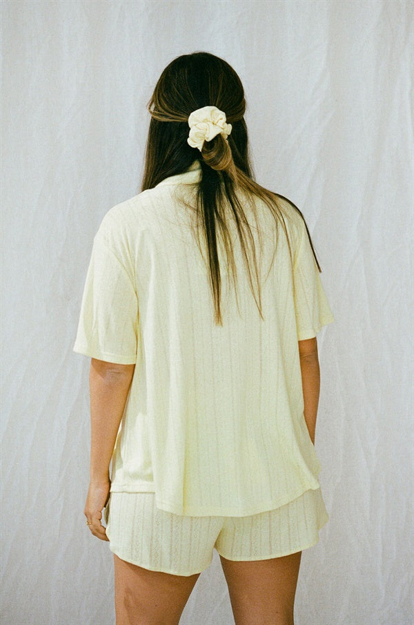 Soft Yellow Poinelle Jersey Fabric Lemon Scrunchie for PJ Set