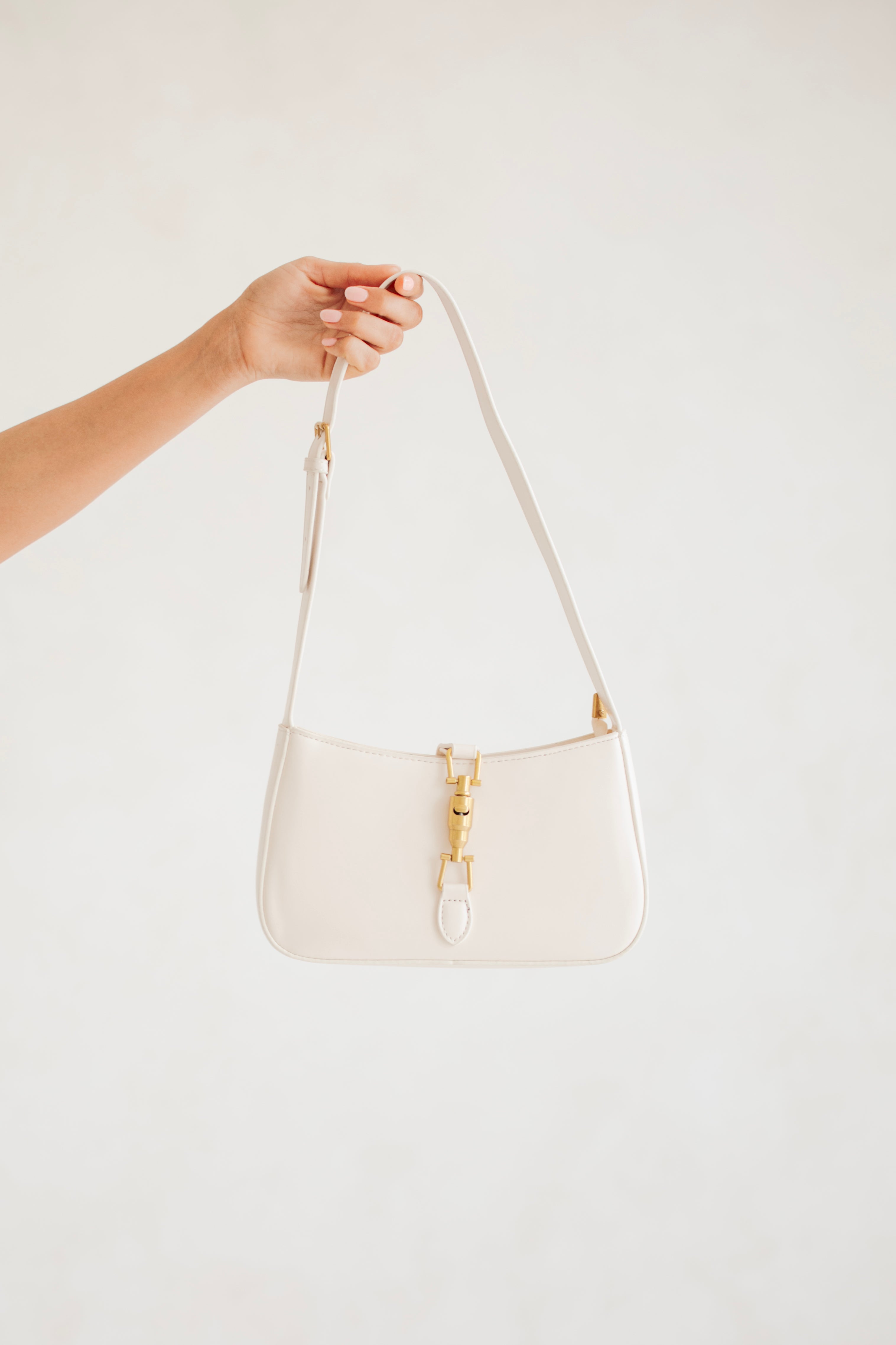 Stylish White Vegan Leather Davina Bag with Gold Hardware