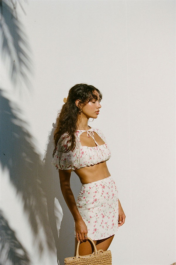 Exclusively Designed High-Waisted Buffy Skirt with Delicate Print