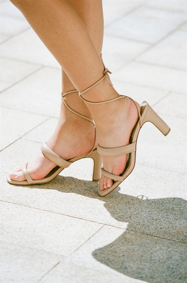Unique Tan Strappy Asteria Heels - One-of-a-Kind Sample