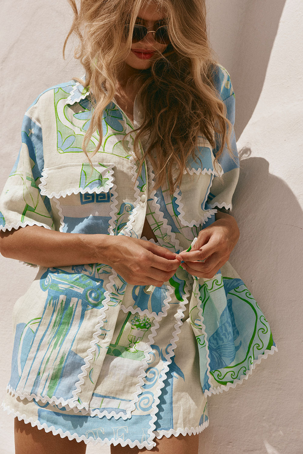 High - Quality Linen Diaz Top with Theotokos Ocean Print