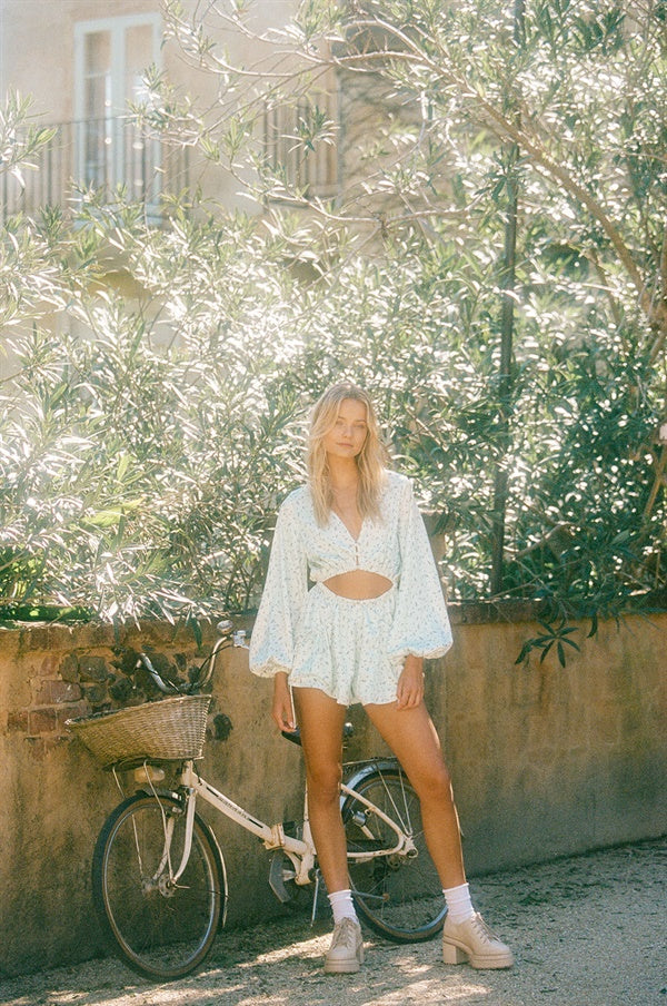 Exclusive Tuscan Vine Floral Print Silky Green Jayna Playsuit