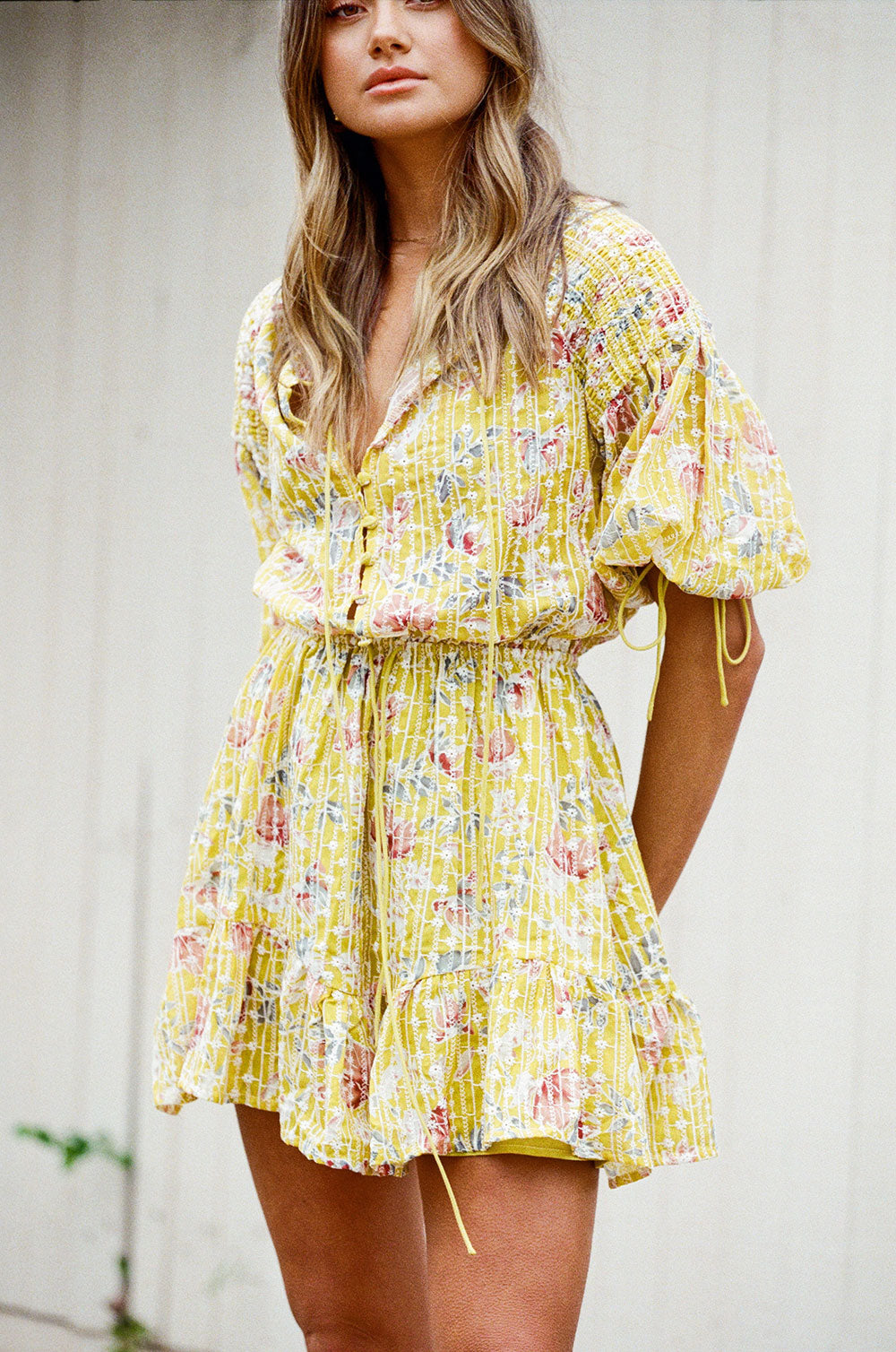 Autumn Mustard Floral Anouk Dress with Contrast Embroidery
