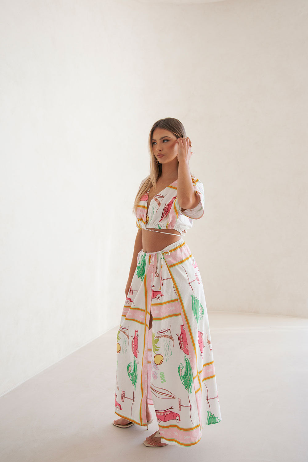 Exclusive Scarf Calypso Print Naya Wrap Dress in Linen - Cotton Blend