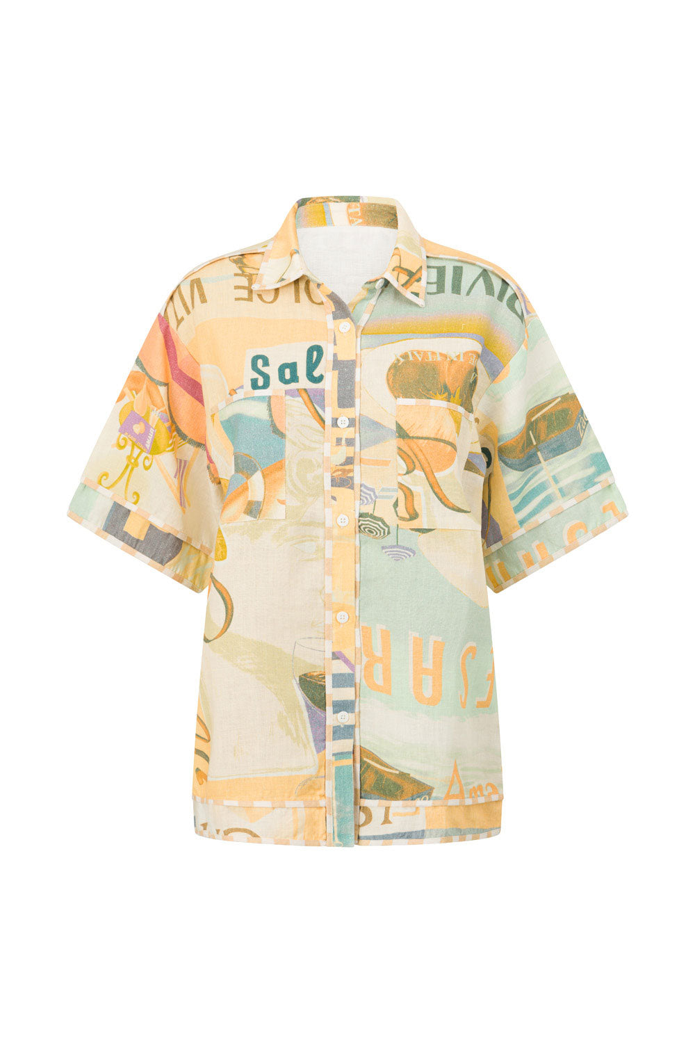 Portofino Linen Boxy Fit Shirt with Fiorire Acqua Print from Summer '25 Collection