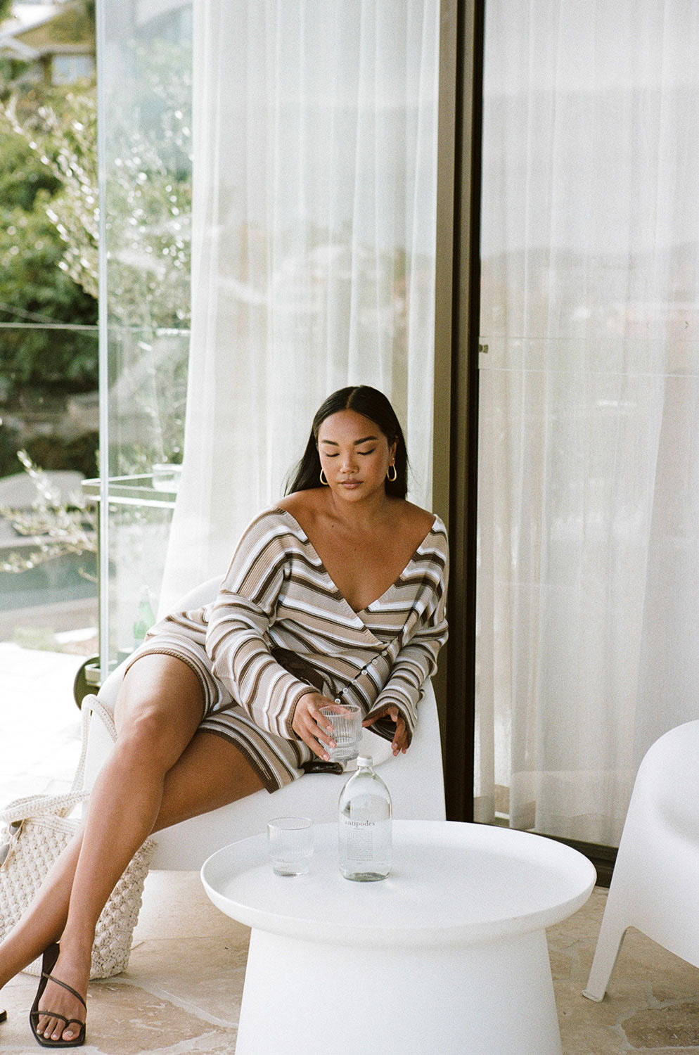 Sabo Exclusive Zessi High-Waisted Knit Shorts with Cocoa Stripes