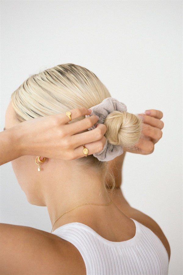 Fluffy Grey Elastic Soft Scrunchie for Stylish Updos