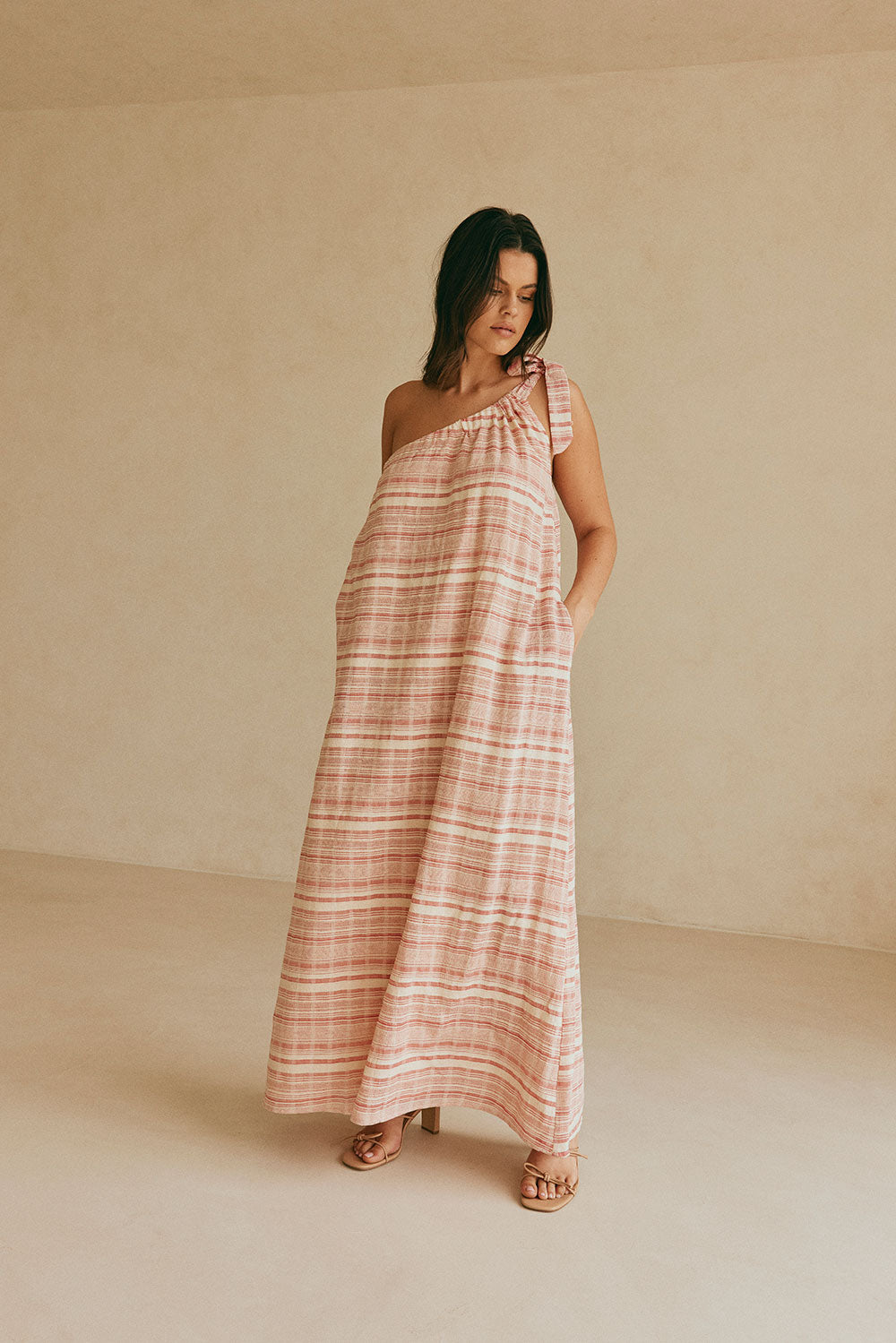 Sabo Exclusive Pink and White Striped Women's Navi Maxi Dress for Vacation