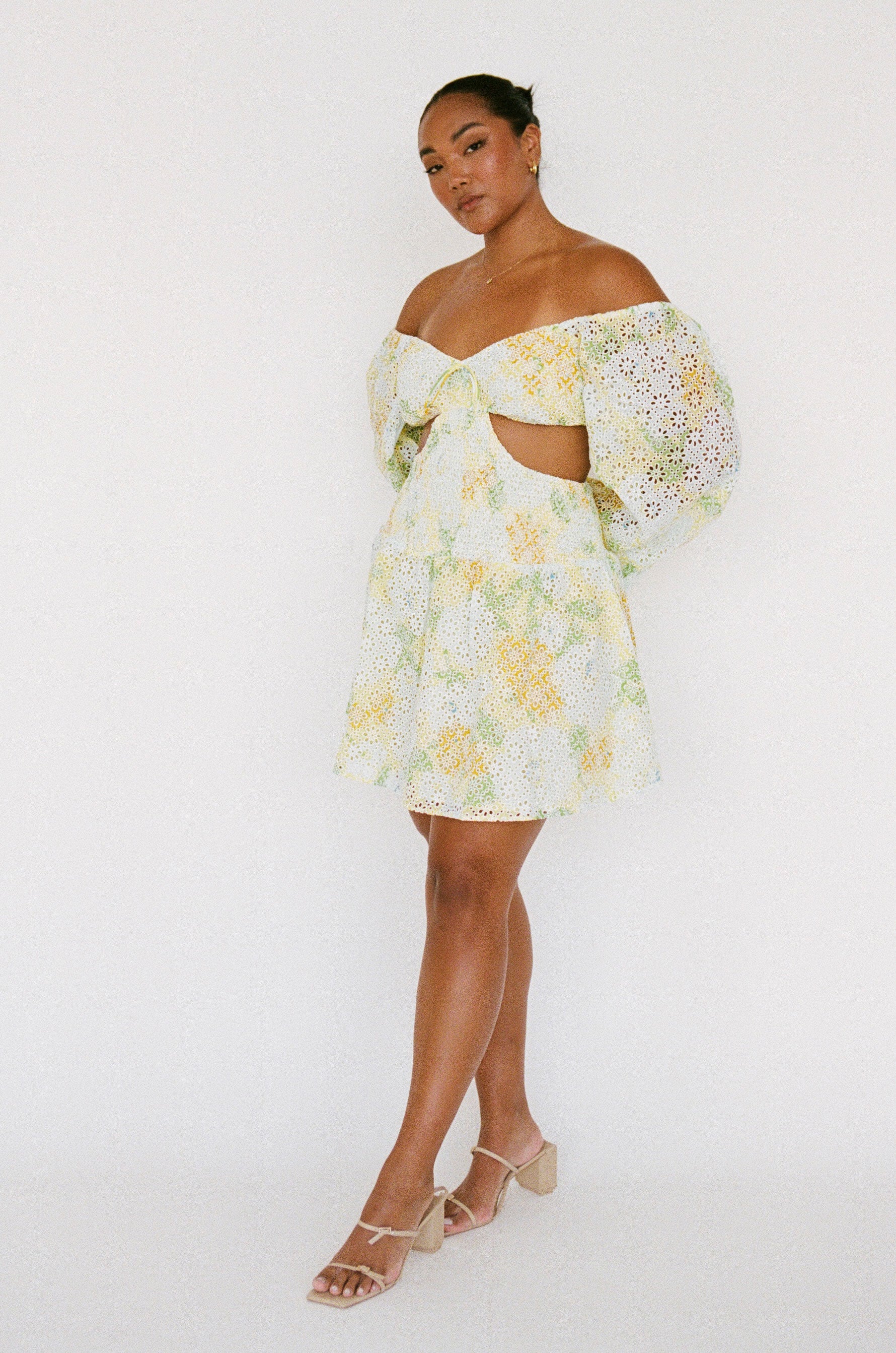 Exquisite Jaylin Tropical Anemone Print Cutout Cotton Dress for Special Events