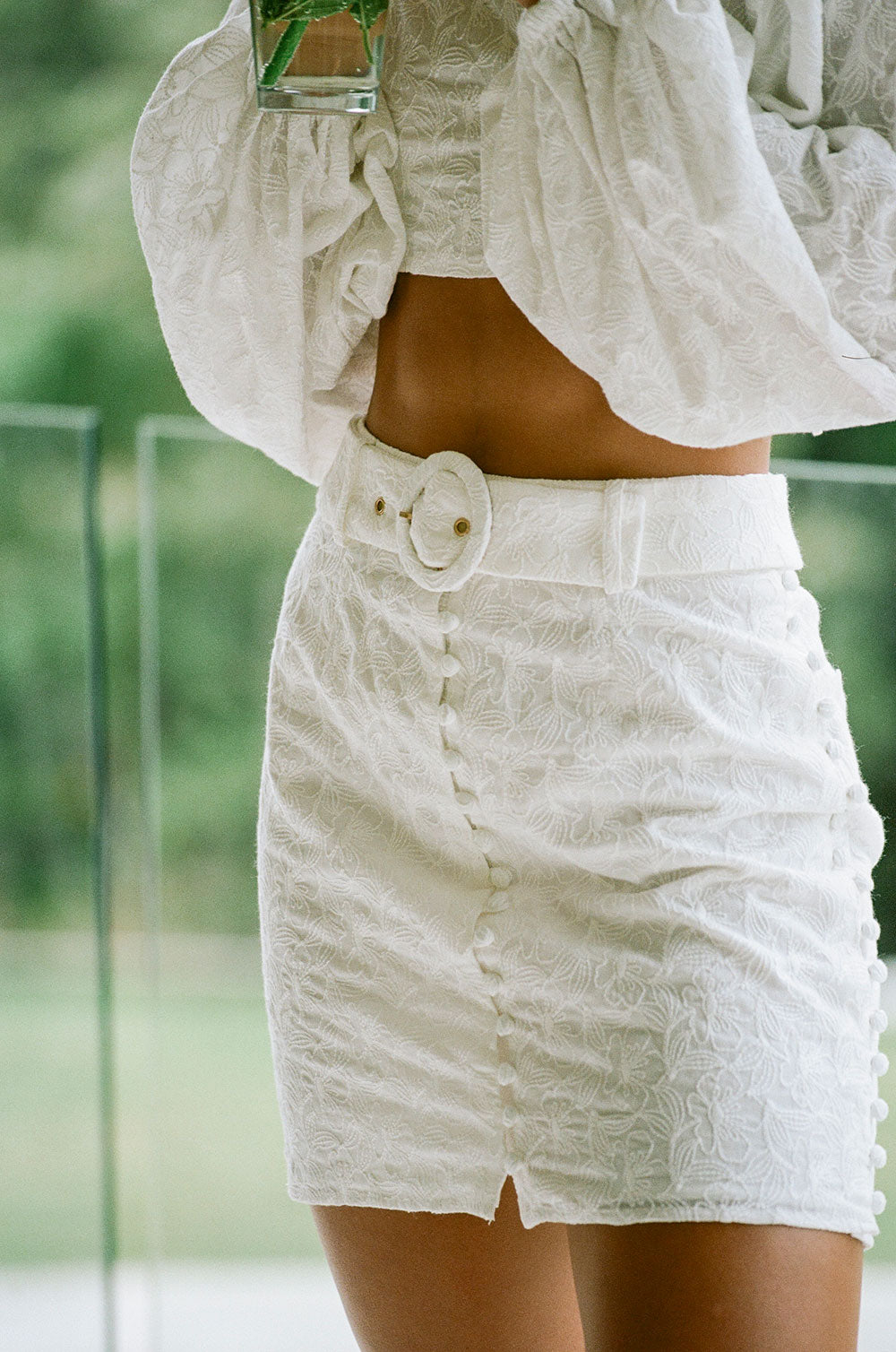 Exclusively Designed Karmela High - Waisted Cotton Voile Embroidered Skirt