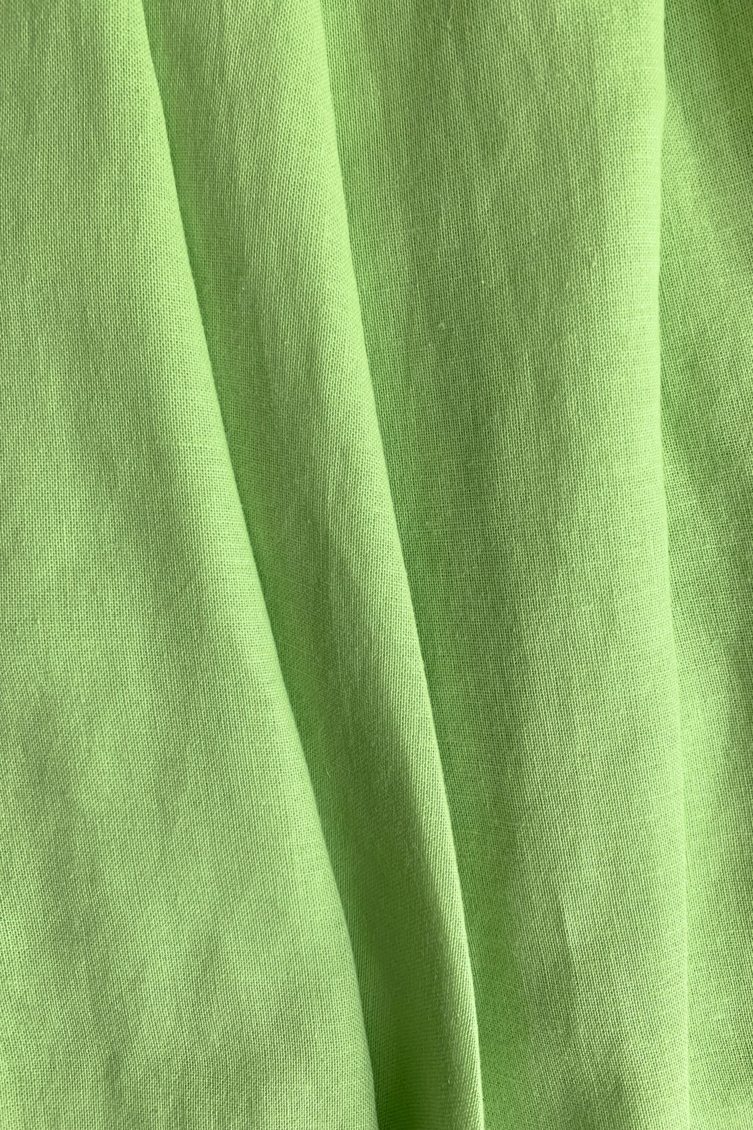 Fun Green Natural Cotton Linen Blend Enya Shirred Dress