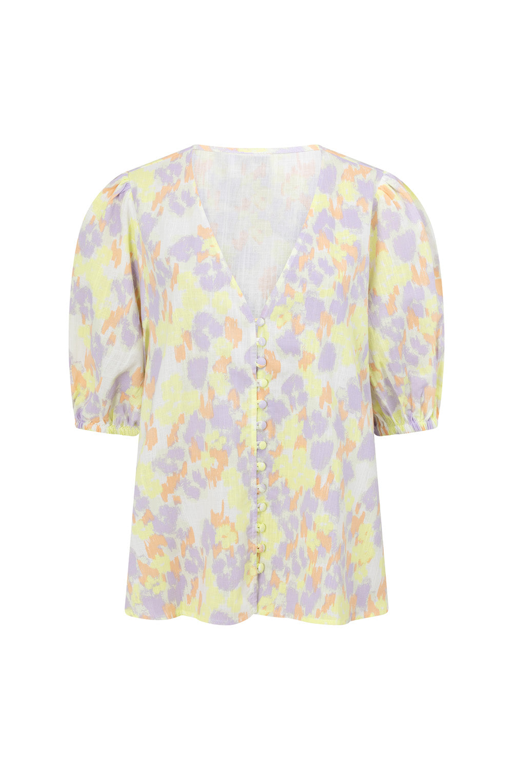 Parklyn Relaxed Natural Cotton Puff Sleeve Top with Lime Print