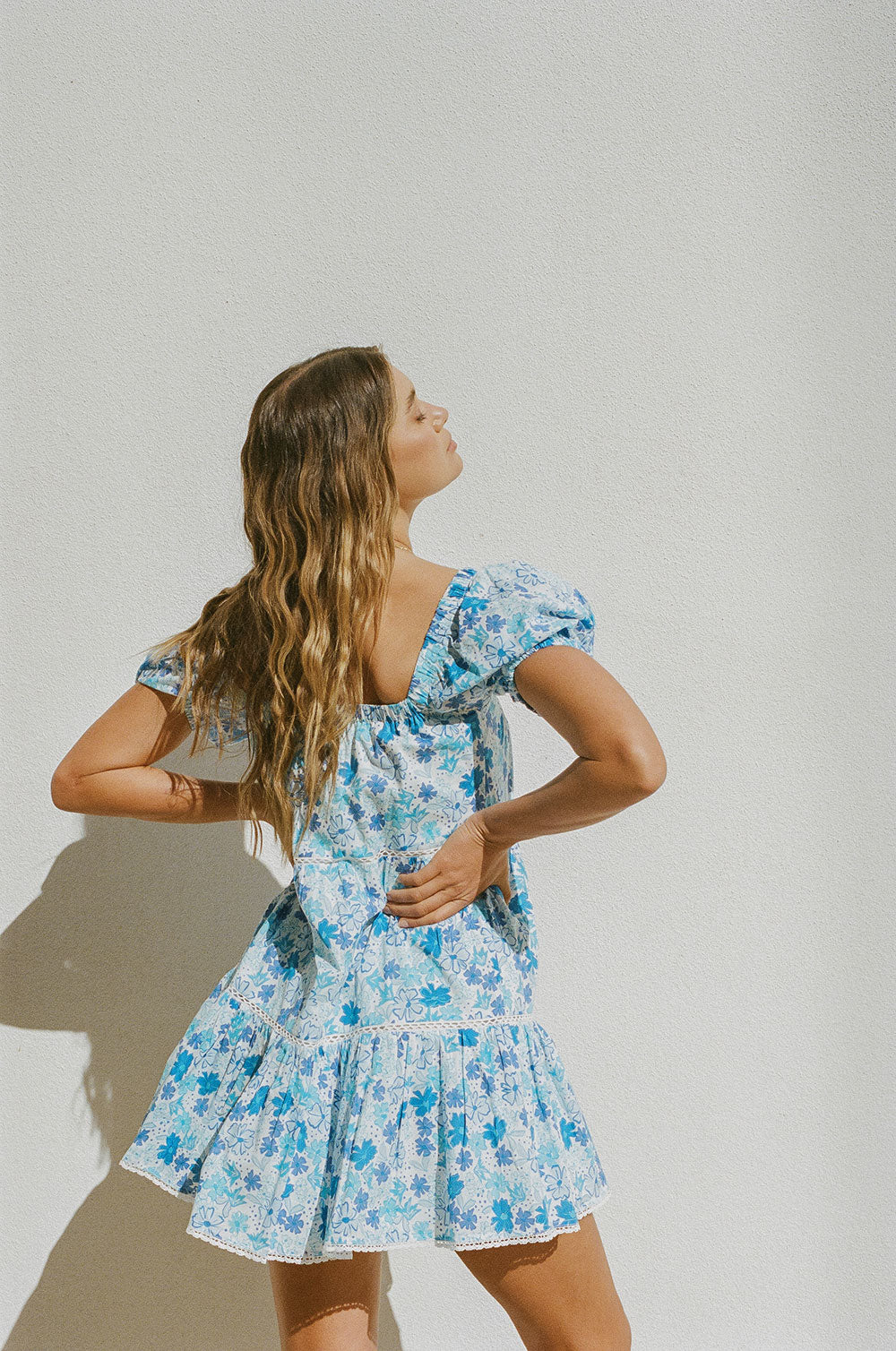 Exclusive Blue Dusk Floral Print High - Quality Cotton Serafina Babydoll Dress