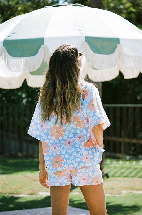 Structured Linen Cotton Blend Oli Top with Exclusive Sky Floral Print