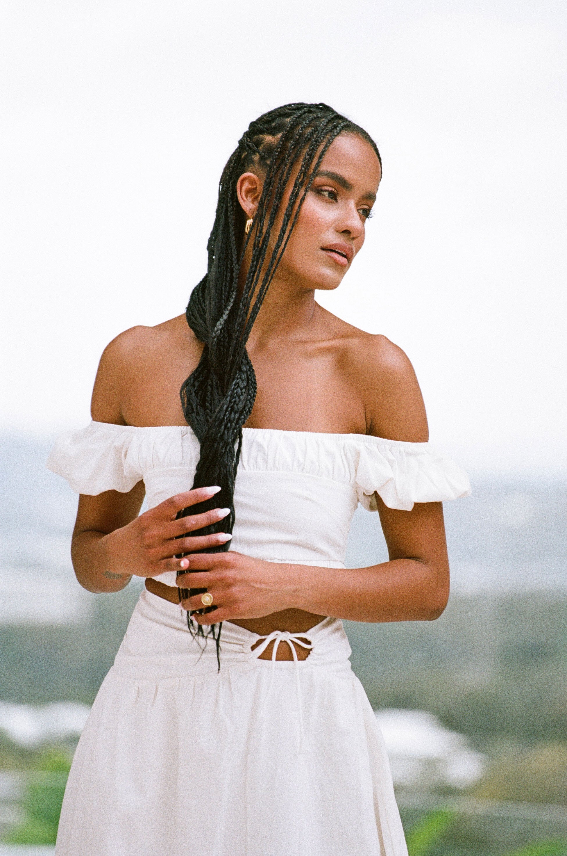 Exclusive Sabo Designed White Natural Cotton Cropped Dahana Top