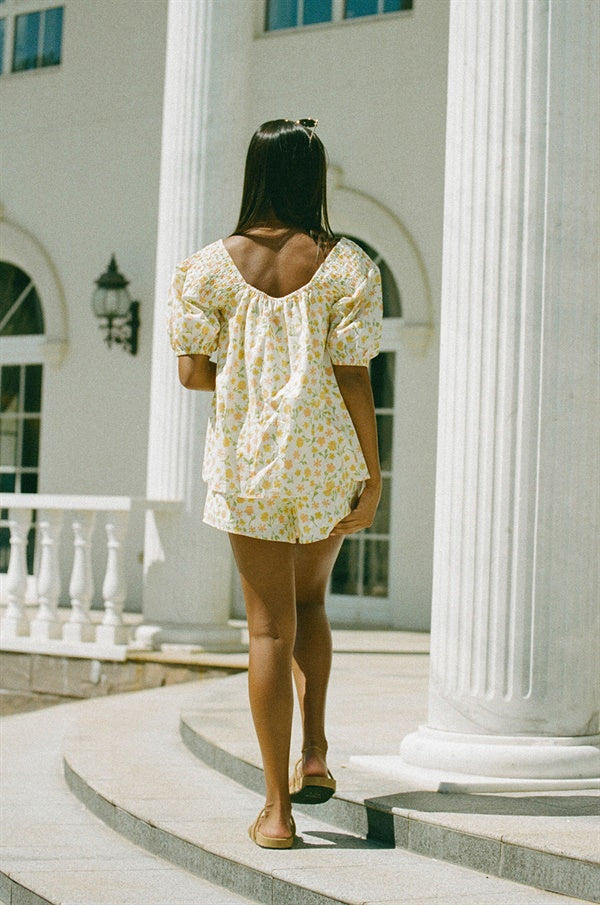 Exclusive Vintage Floral Print Natural Cream Cotton High Waisted Avant Shorts