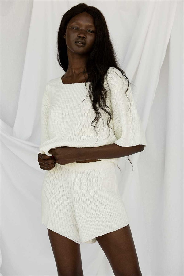 Cream-colored Soft Knit Tarlo Ribbed Women's Top