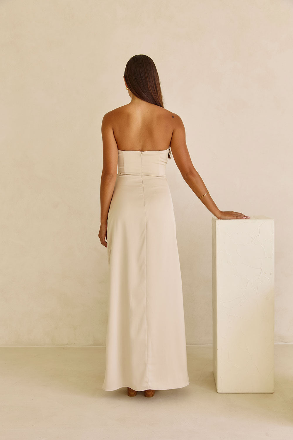 Exquisite Champagne Matte Silk Pela Midi Dress for Formal Events