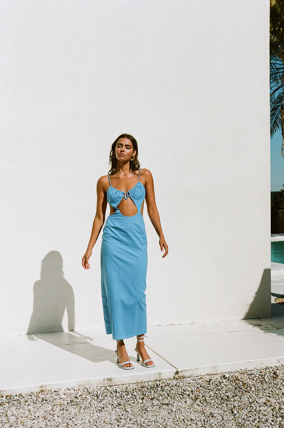 Cerulean Blue Structured Cotton Chele Midi Dress for Women