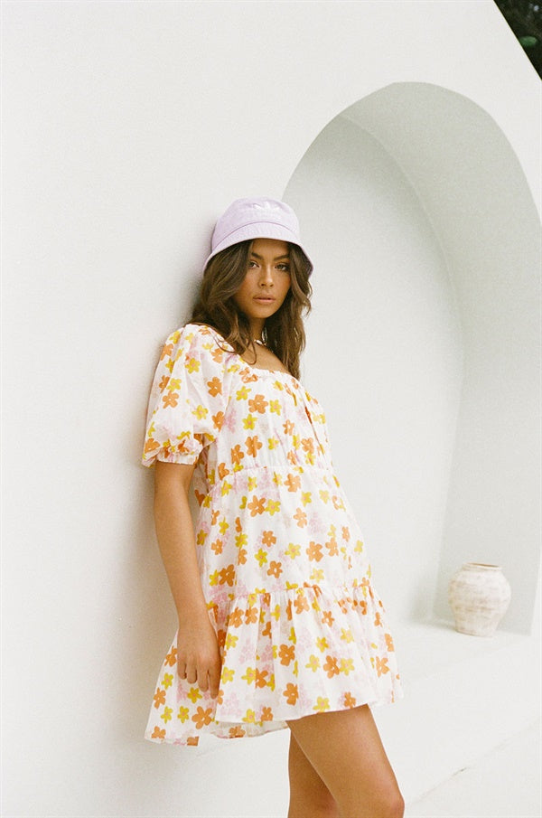 Exclusive Daisy Print Samaya Babydoll Dress in High - Quality Natural Cotton