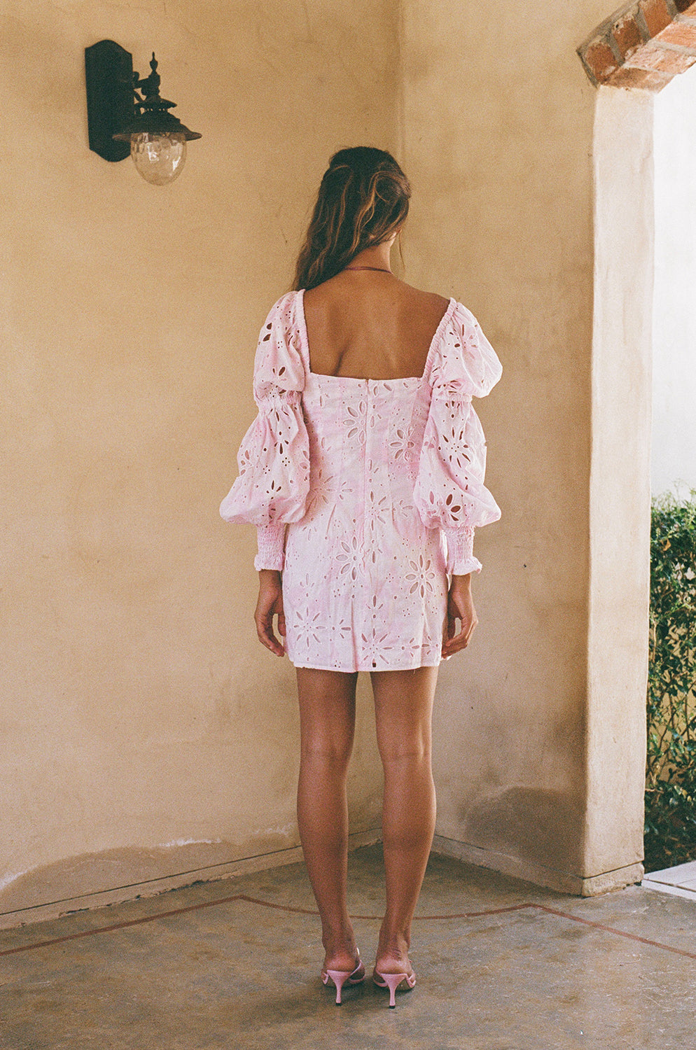 SABO LUXE Exclusive Pink Smudge Bloom Print Cotton Broderie Amala Women's Dress