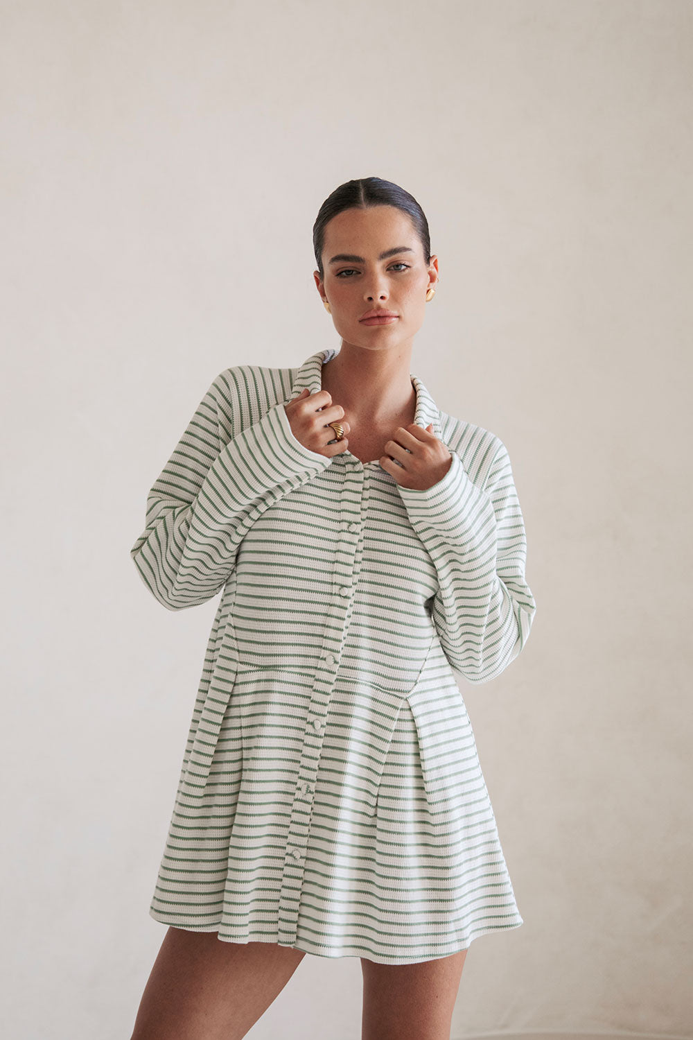 Sabo's Exclusive Mint and Off - White Striped Natural Cotton Blend Myra Dress