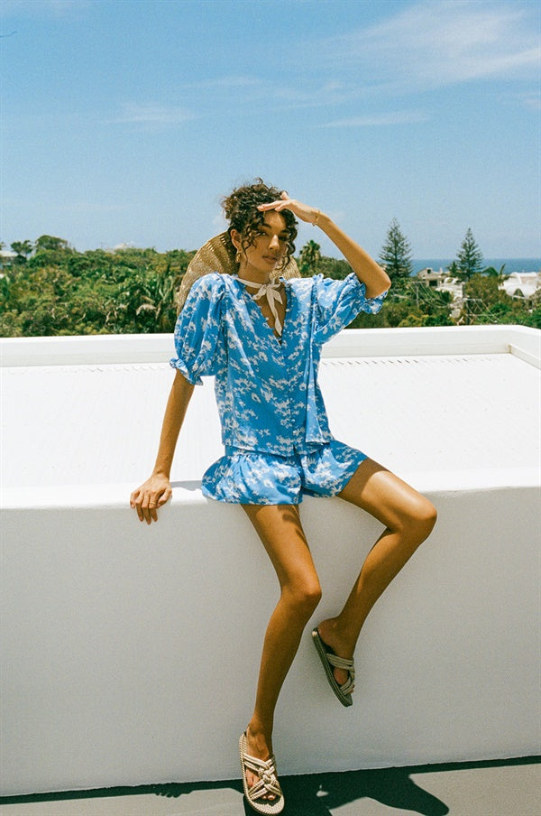 Stylish Blue Harlie Shorts with Elasticated Waist and Flouncy Design