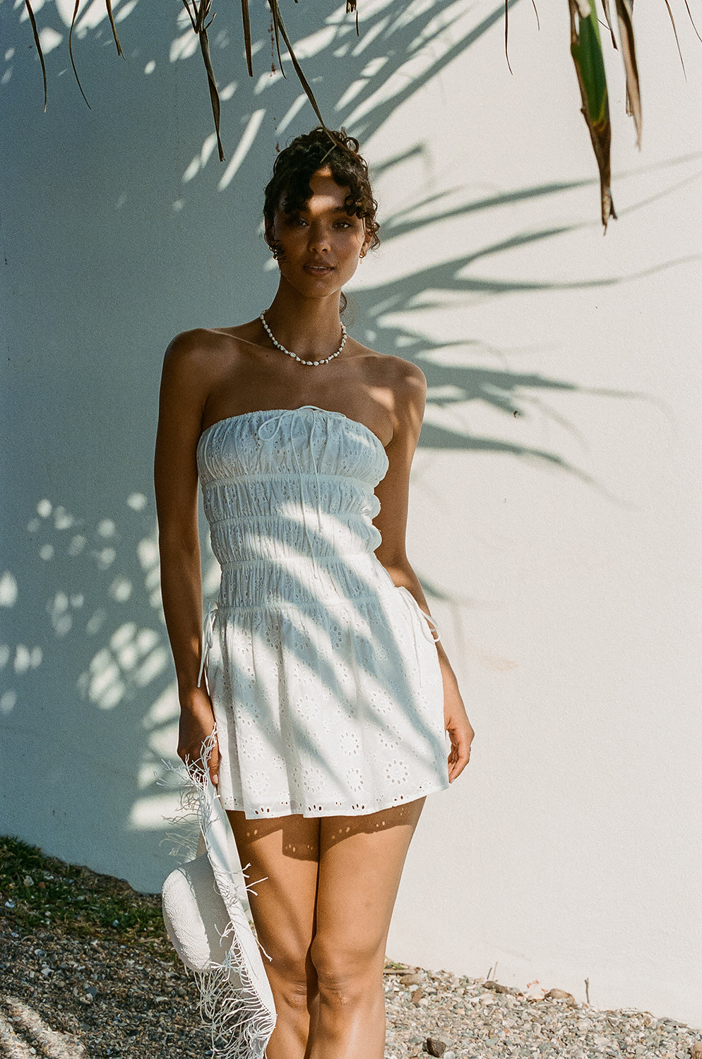 Exclusively Designed Sabo White High - Quality Cotton Gabbi Strapless Mini Dress