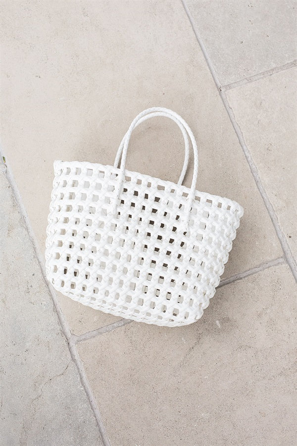 Stylish White Elli Basket Tote with Twin Handles